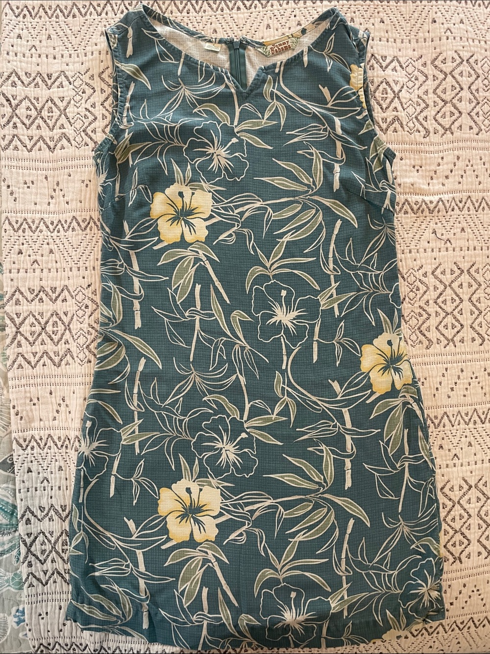 Tommy Bahama Teal Tropical Mini Dress with Yellow Hibiscus